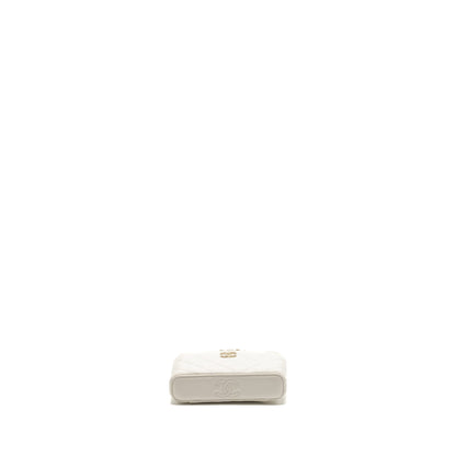 Chanel 23k Camellia Top Handle Long Vanity Case With Chain Calfskin White L (Microchip)