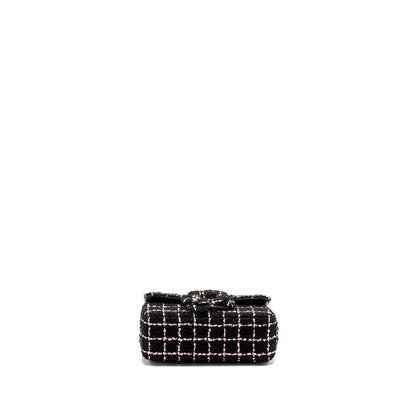 Chanel 23K Flower Bomb Mini Rectangular Flap Bag Tweed Black / Pink L (Microchip)