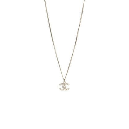Chanel CC Logo Necklace Crystal Silver Tone