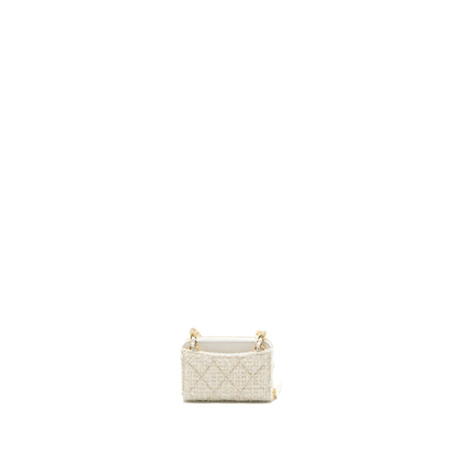 Chanel Mini Bow Card Holder With Chain Tweed White L(Microchip)