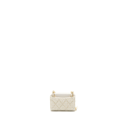 Chanel Mini Bow Card Holder With Chain Tweed White L(Microchip)