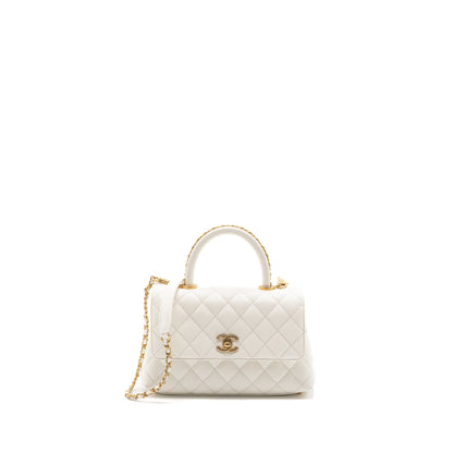 Chanel 23P detailed top handle Small coco handle caviar white  (microchip )