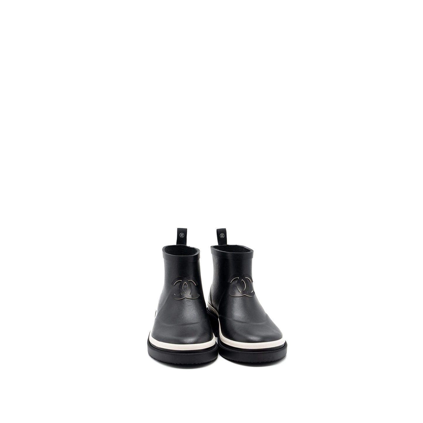 Chanel Size 38 Rubber Ankle Boots Black/ White