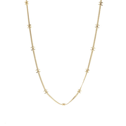 Chanel CC Logo Long Necklace Light Gold Tone