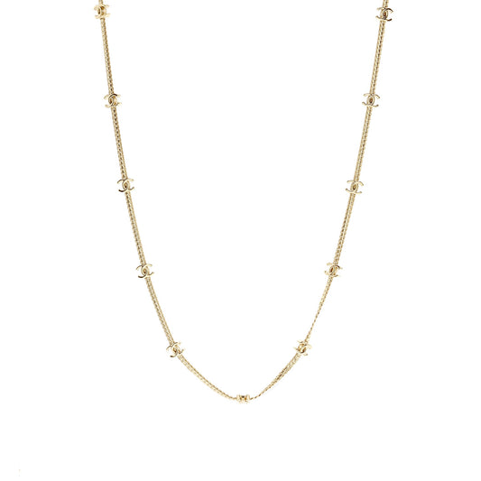 Chanel CC Logo Long Necklace Light Gold Tone