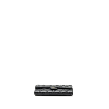 Chanel classic long flap wallet lambskin black  (microchip)