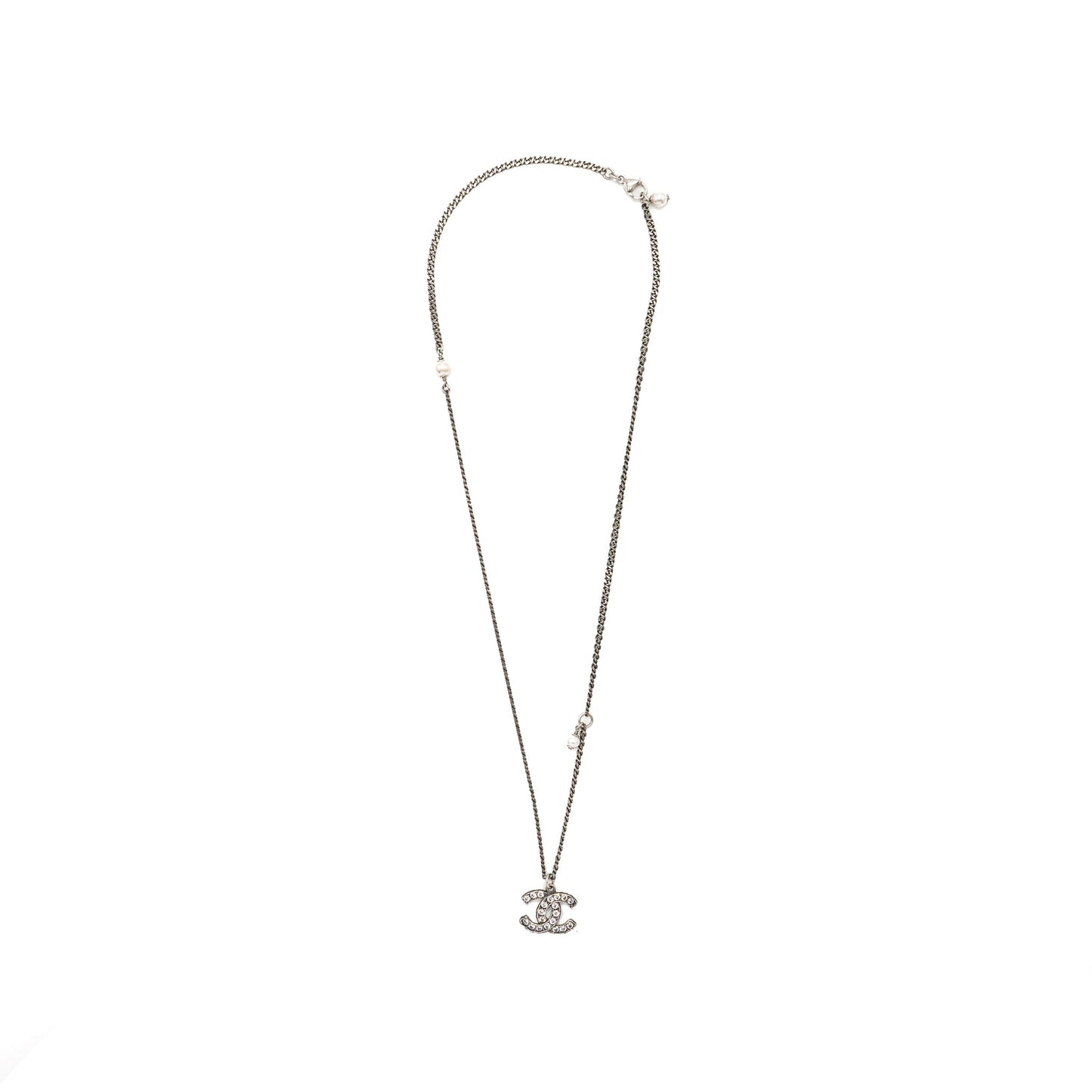 Chanel CC Logo Necklace Crystal/Pearl Ruthenium Hardware