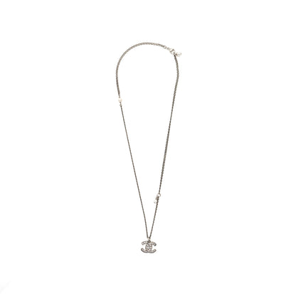 Chanel CC Logo Necklace Crystal/Pearl Ruthenium Hardware