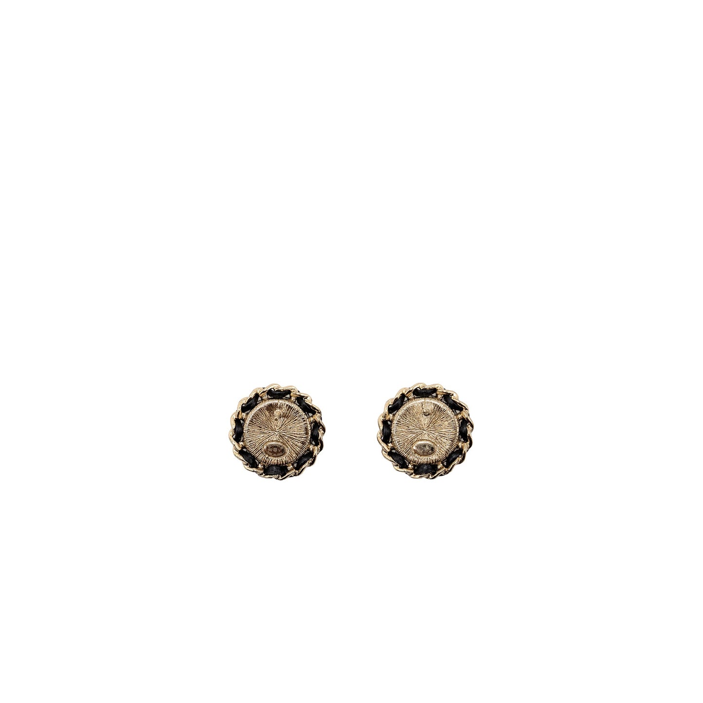 Chanel Round CC Logo Earrings Crystal/ Leather L