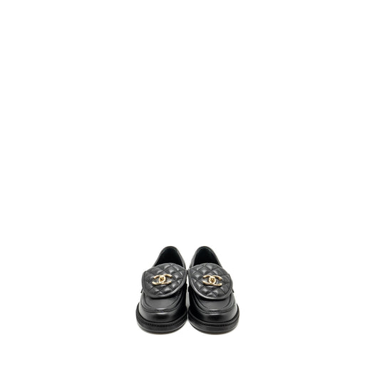 Chanel Size 37 CC Turnlock Loafers Quilted Leather Black L