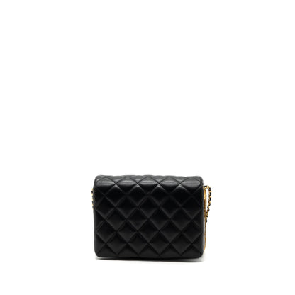 Chanel 22a Button On Chain Flap Shoulder Bag Lambskin Black Brushed (Microchip)