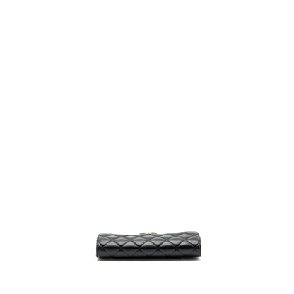 Chanel classic long flap wallet lambskin black  (microchip)