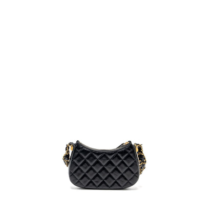 Chanel 23k Small Hobo Shoulder Bag Calfskin Black  (microchip)