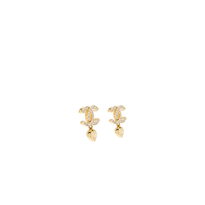 Chanel CC Logo Heart Earrings Crystal