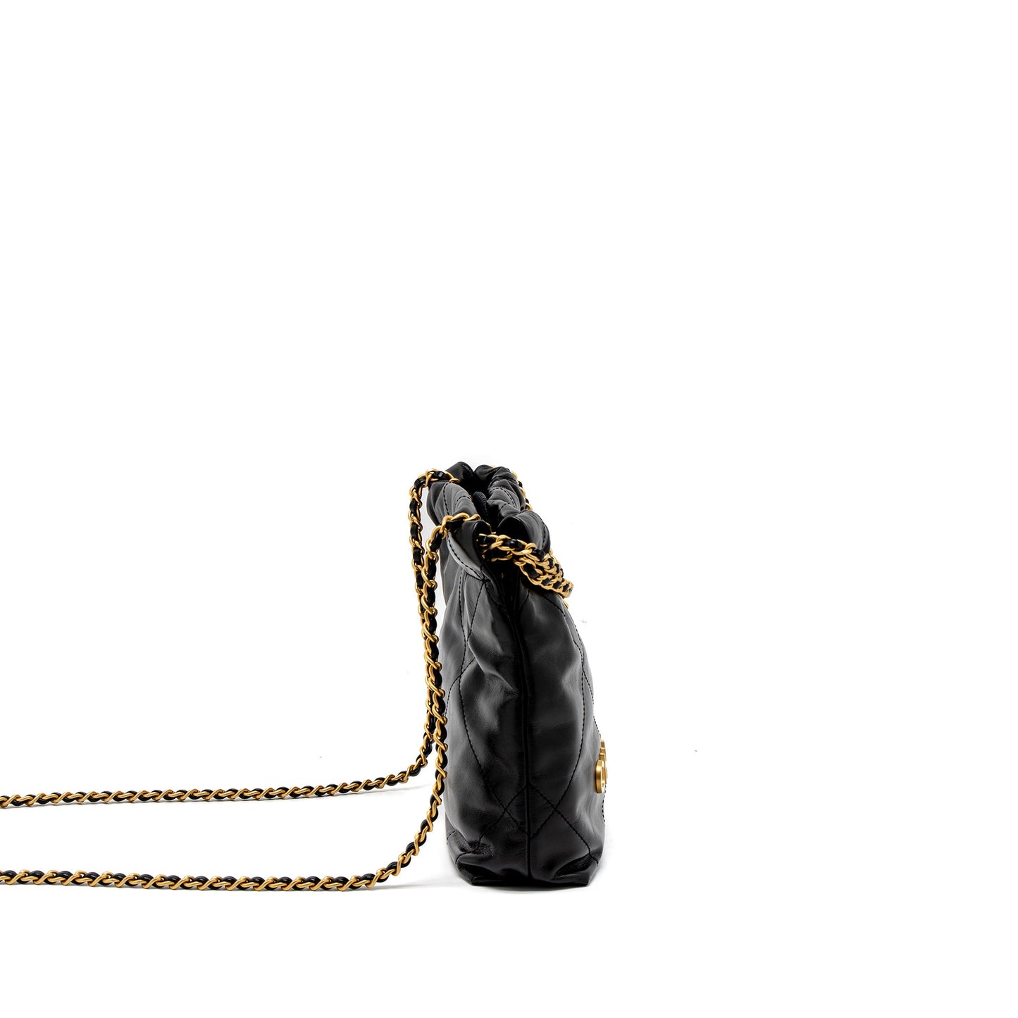 Chanel 23S Mini 22 Bag Shiny Calfskin Black Brushed  (Microchip)
