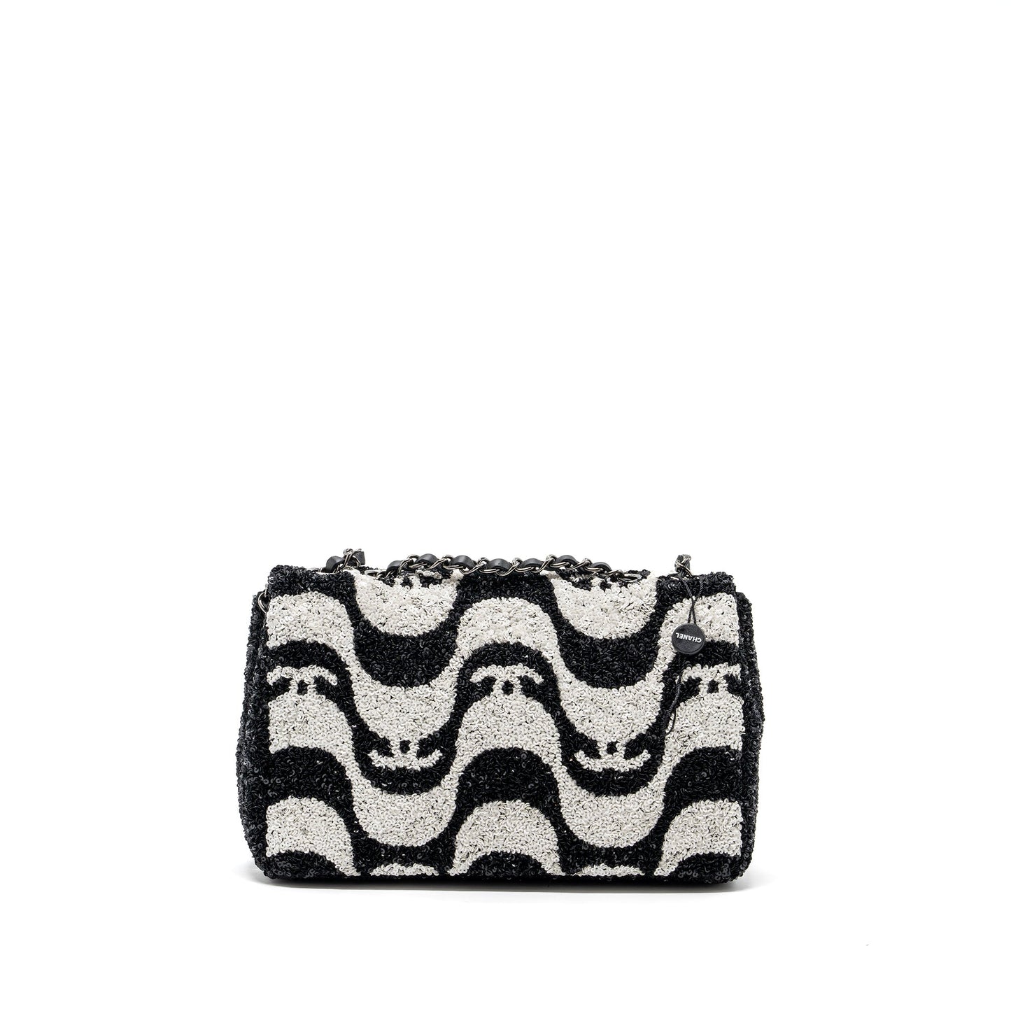 Chanel 21P Limited Edition Flap Bag Sequins/ Satin Black/ White