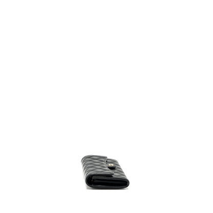 Chanel classic long flap wallet lambskin black  (microchip)