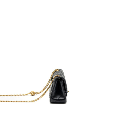 Chanel Camellia adjustable chain mini square flap bag lambskin black  (microchip)