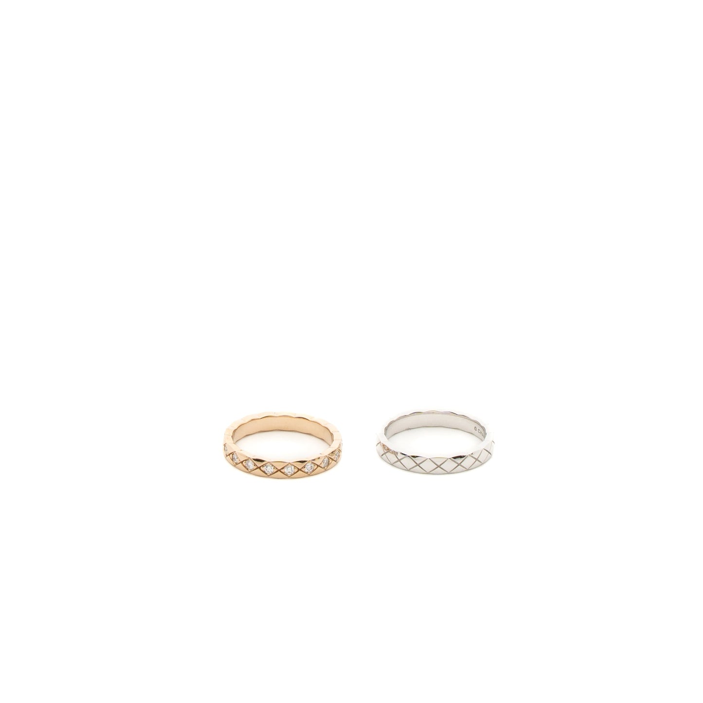 Chanel Size 52 Coco Crush Rings Mini Version White Gold/ Beige Gold With Diamonds (sell in a set)