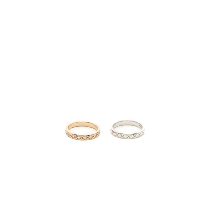 Chanel Size 52 Coco Crush Rings Mini Version White Gold/ Beige Gold With Diamonds (sell in a set)