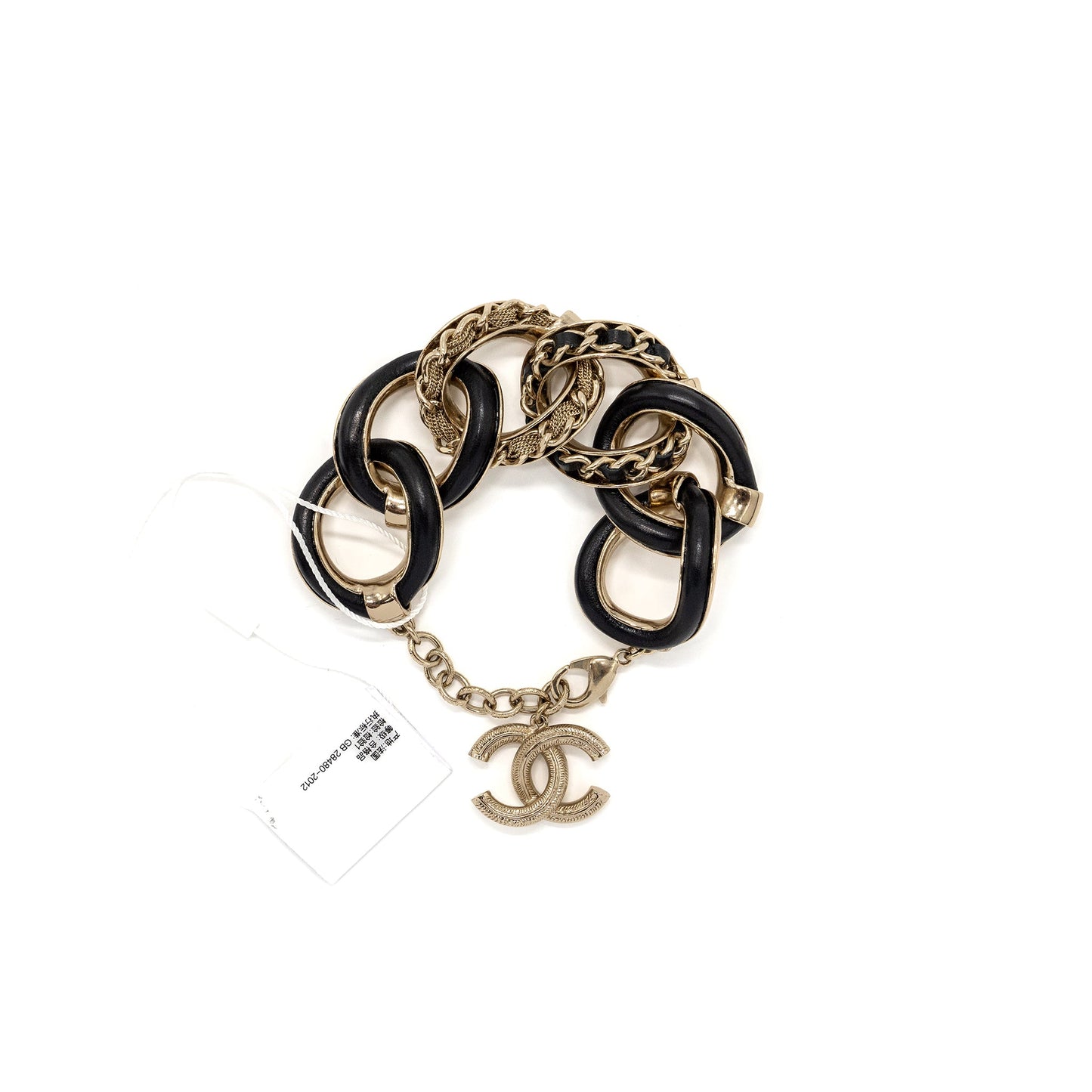 Chanel twist bracelet leather black with light gold tone