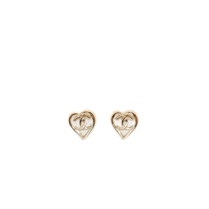 Chanel Heart and CC Logo Earrings Light Gold Tone