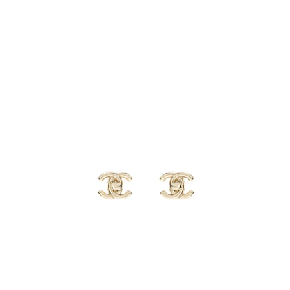 Chanel Classic CC Logo Earring Light Gold Tone