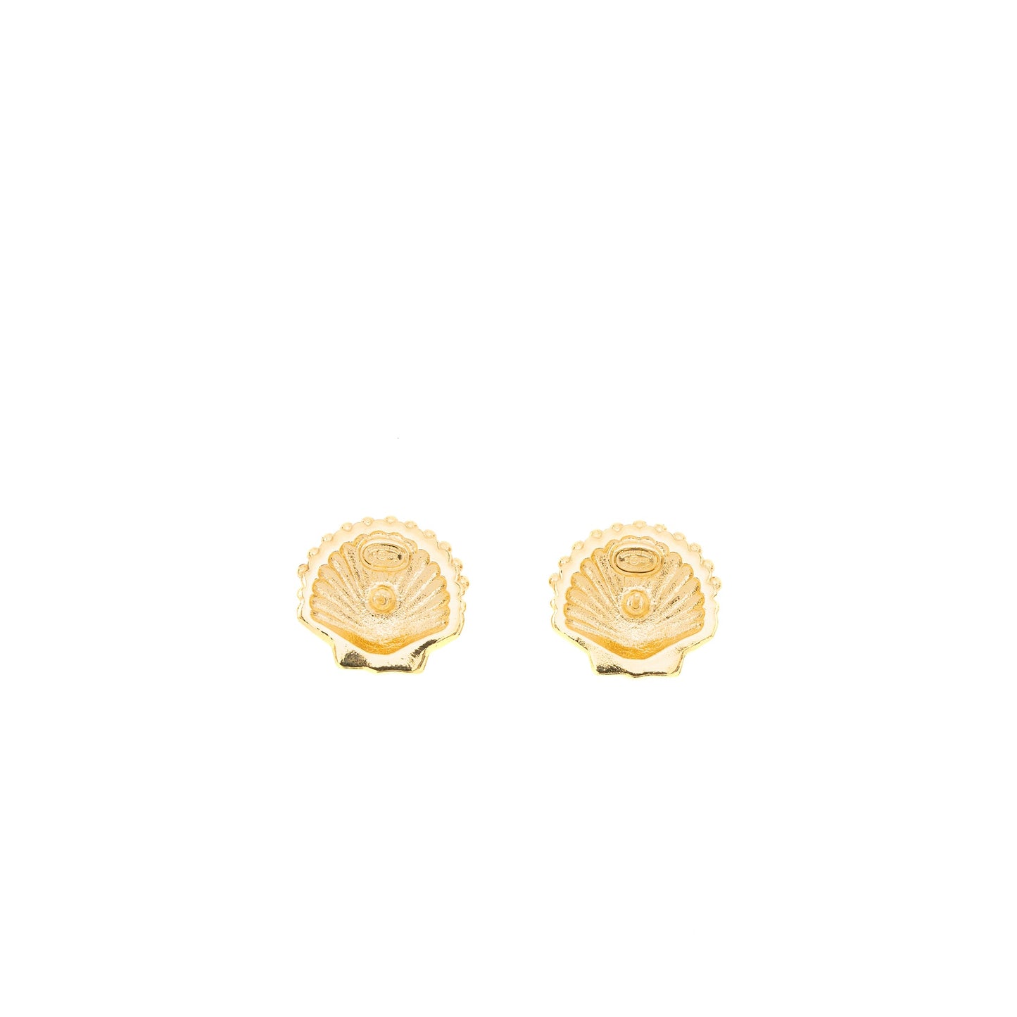 Chanel Shell CC Logo Earrings Crystal Gold Tone