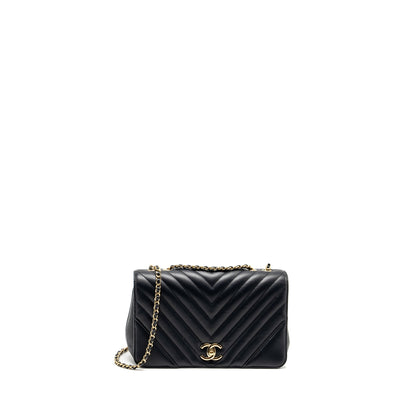 Chanel Seasonal Chevron Flap Bag Calfskin Dark Navy L
