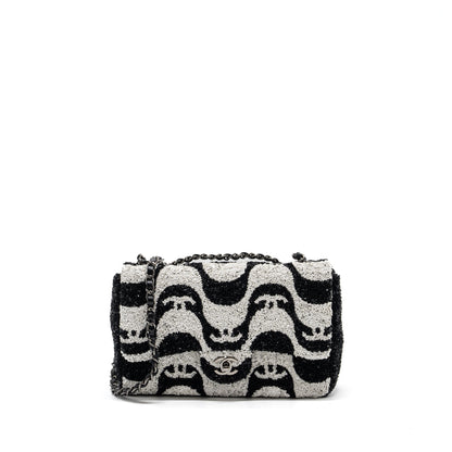 Chanel 21P Limited Edition Flap Bag Sequins/ Satin Black/ White