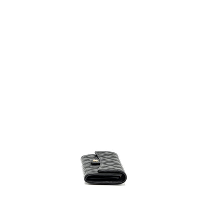 Chanel classic long flap wallet lambskin black  (microchip)