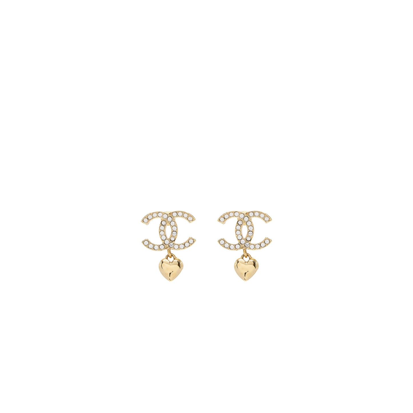 Chanel CC Logo Heart Earrings Crystal