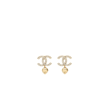 Chanel CC Logo Heart Earrings Crystal