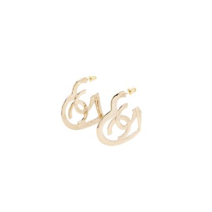Chanel Giant Heart and CC logo earrings light gold tone