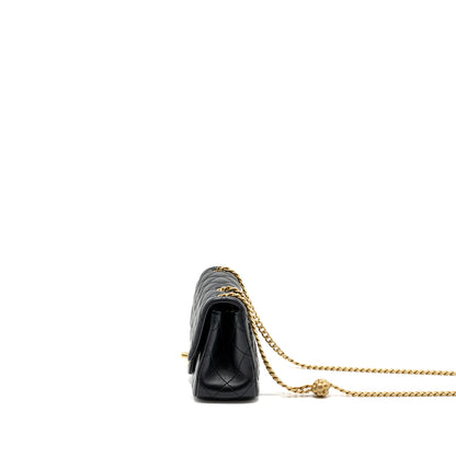 Chanel Camellia adjustable chain mini square flap bag lambskin black  (microchip)
