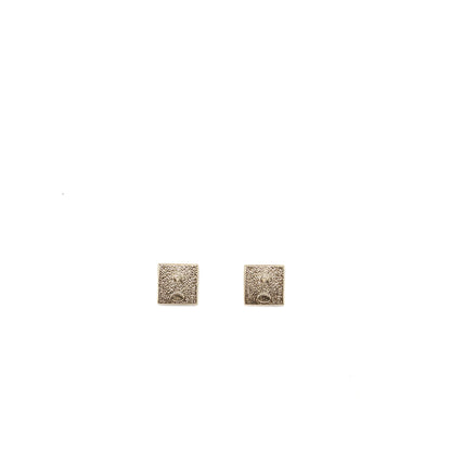 Chanel Square and CC logo earrings white gold tone