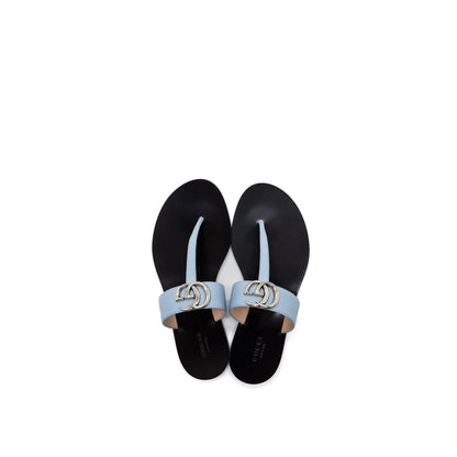 Gucci Size 37 Leather Thong Sandal With Double G Leather Light Blue SHW