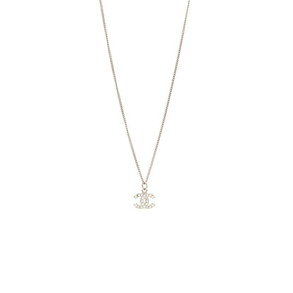 Chanel CC Logo Necklace Crystal Silver Tone