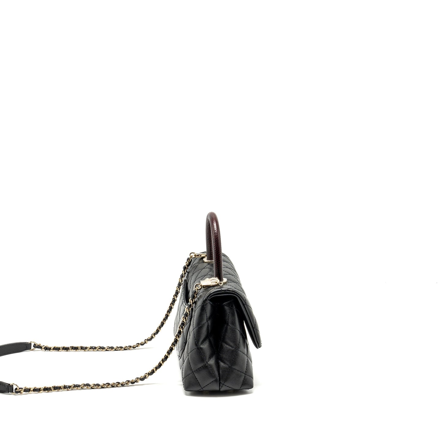 Chanel Small Coco Handle with Lizard Embossed Handle Caviar Black L