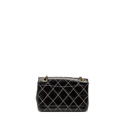 Chanel Vintage quilted flap bag lambskin black with white stitching
