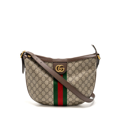 Gucci Small Ophidia Half Moon Crossbody Hobo Bag GG Supreme Canvas