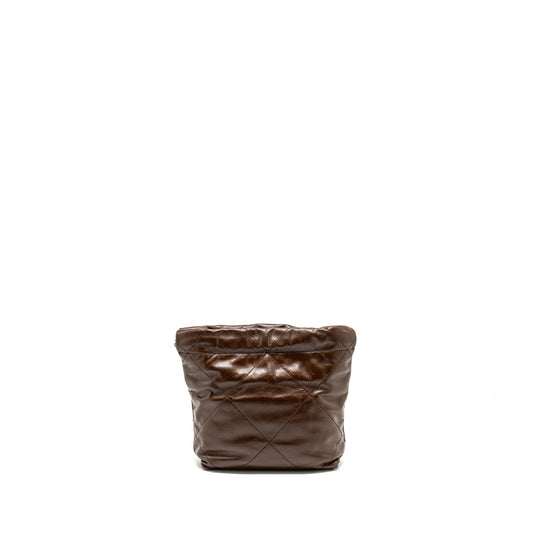 Chanel Mini 22 Bag Shiny Calfskin Chocolate  (microchip)