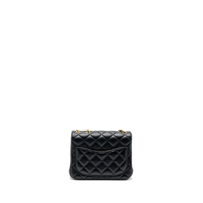 Chanel Camellia adjustable chain mini square flap bag lambskin black  (microchip)