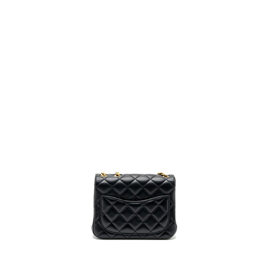 Chanel Camellia adjustable chain mini square flap bag lambskin black  (microchip)