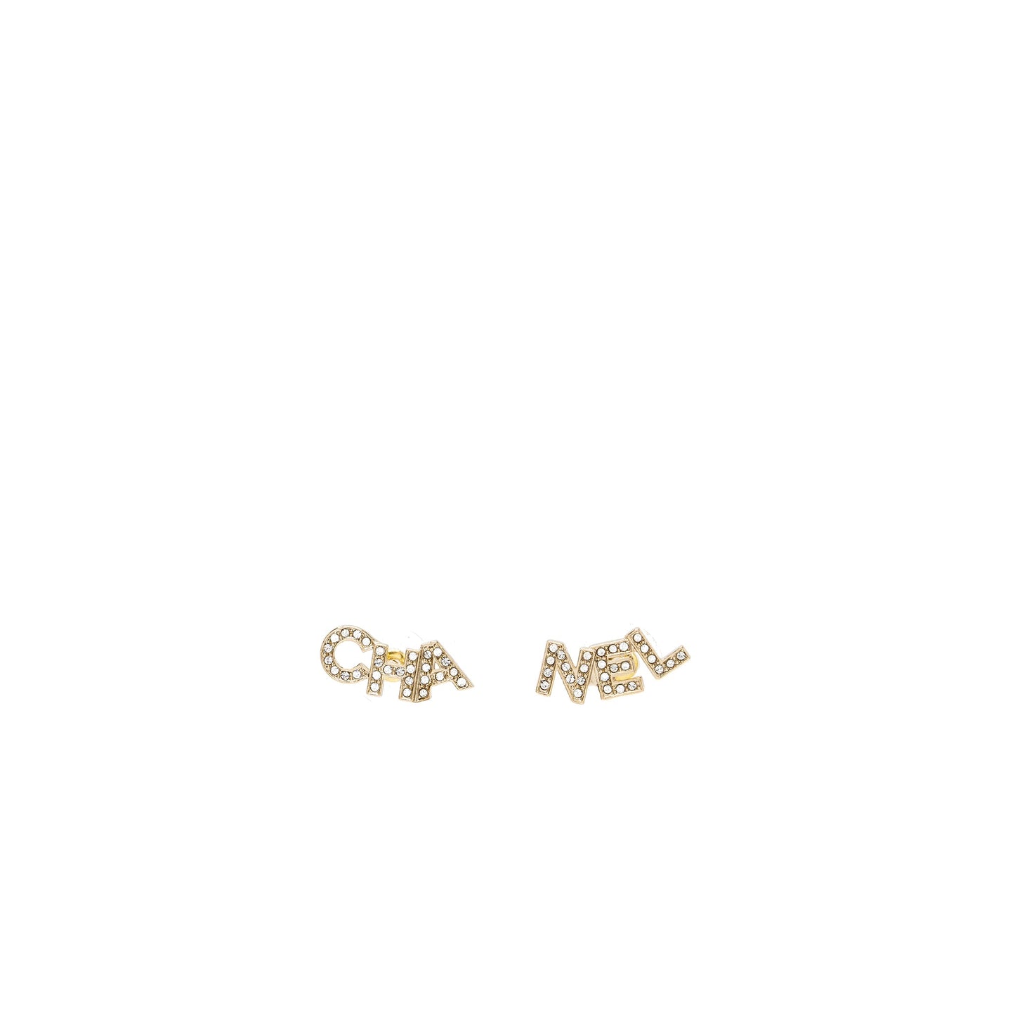 Chanel Crystal Letter Logo Earring Light Gold Tone