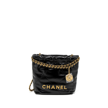 Chanel 23S Mini 22 Bag Shiny Calfskin Black Brushed  (Microchip)