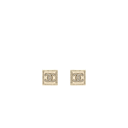 Chanel square CC Logo earring with crystal Light Gold Tone