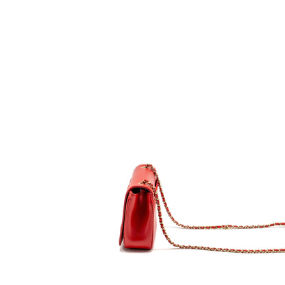 Chanel Mania Flap Bag Lambskin Red L