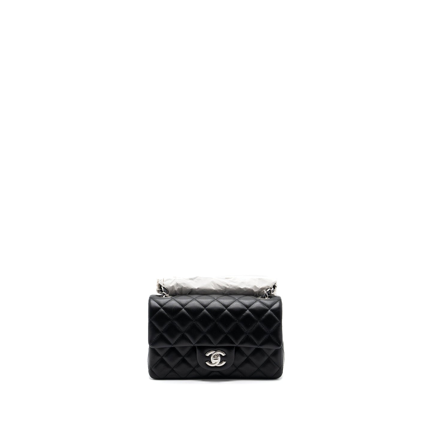 Chanel mini rectangular flap bag lambskin black   (microchip)