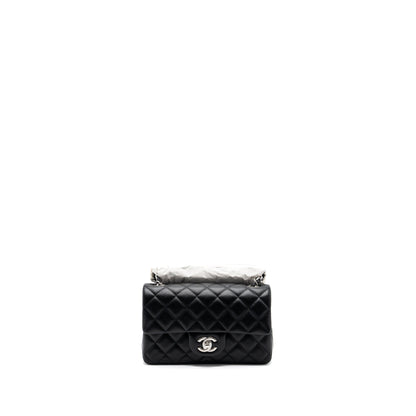 Chanel mini rectangular flap bag lambskin black   (microchip)